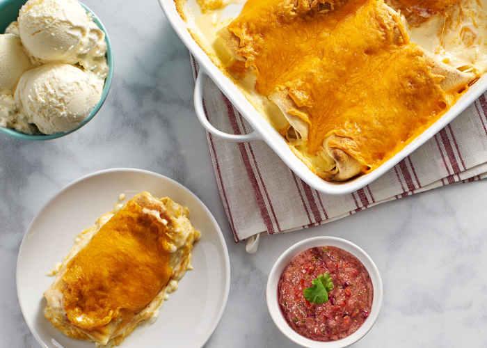 Chicken Enchiladas with Salsa and Homemade Ice Cream Featured Image