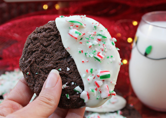 Chocolate Peppermint Cookies Dipped In White Chocolate Featured Image