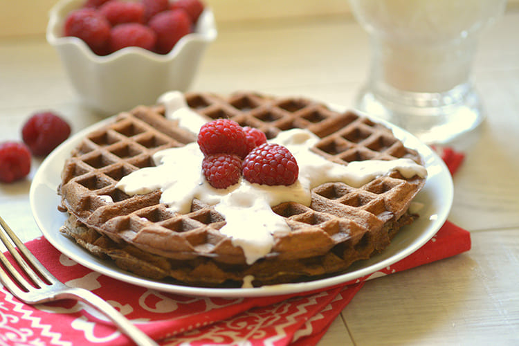 Chocolate Waffles with Raspberry Cream Sauce Featured Image