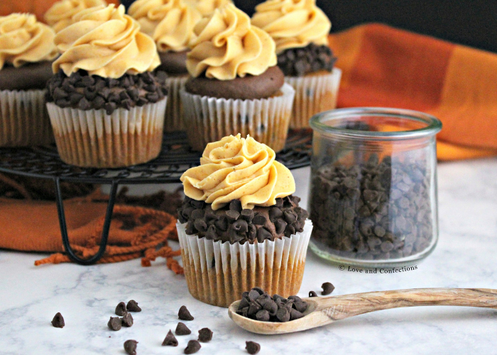 Chocolate Chip Pumpkin Cupcakes with Chocolate and Pumpkin Frostings Featured Image