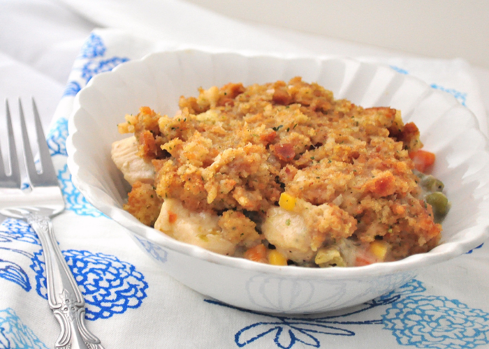 Turkey and Vegetable Casserole with Stuffing Crust